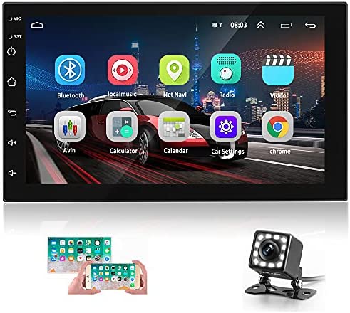 Double Din Android Car Stereo with GPS 7 Inch Capacitive Touch Screen FM Radio Reciever Supports Mirror Link WiFi Connect Steering Wheel Remote Control + Backup Camera