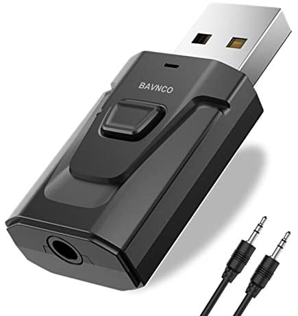 Bluetooth Aux Adapter, BAVNCO Wireless Bluetooth 5.0 Car Adapter Hands-Free Car Kits Mini 3.5mm Stereo Output Bluetooth Receiver Transmitter for Car/Home Stereo PC TV More