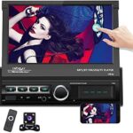 Hikity Single Din Car Stereo 7" Folding Capacitive Touch Screen Radio FM Bluetooth Receive with USB/AUX-in/SD Card Port Supports Mirror Link for Android/iOS Phone + Backup Camera & Remote Controller