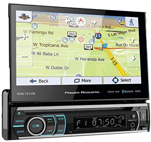 Power Acoustik PDN-721HB Single DIN Bluetooth In-Dash DVD/CD/AM/FM Car Stereo Receiver w/ 7" Touchscreen and Navigation , BLACK