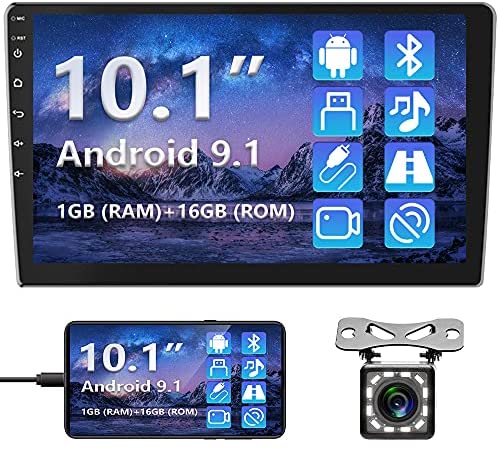 Android Double Din Car Stereo with Bluetooth 10.1 Inch Touch Screen Car Radio Support GPS Navigation with Bluetooth FM WiFi USB Mirror Link for Android/iOS Phone Split Screen + Backup Camera