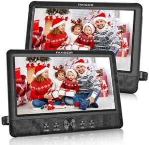 FANGOR 10.5 Dual DVD Player for Car Portable Headrest Video Players with 2 Mounting Brackets, 5 Hours Rechargeable Battery, Last Memory, USB/SD Card Reader, AV Out&in ( 1 Player + 1 Screen )