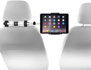 Macally Car Headrest Mount Holder for Apple iPad Pro / Air / Mini, Tablets, Nintendo Switch, iPhone, & Smartphones 4.5" to 10" Wide with Dual Adjustable Positions and 360° Rotation (HRMOUNTPRO),Silver