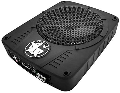 TORO TECH SLIM10, 10 Inch Hideaway Powered Under-Seat Car Subwoofer, Active Low Profile 10" Subwoofer, 300 Watt RMS Built in Amplifier, Gain Control and Bass Level Controller Included
