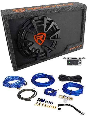 Rockville RWS12CA Slim 1200 Watt 12" Powered Car Subwoofer Enclosure + Wire Kit